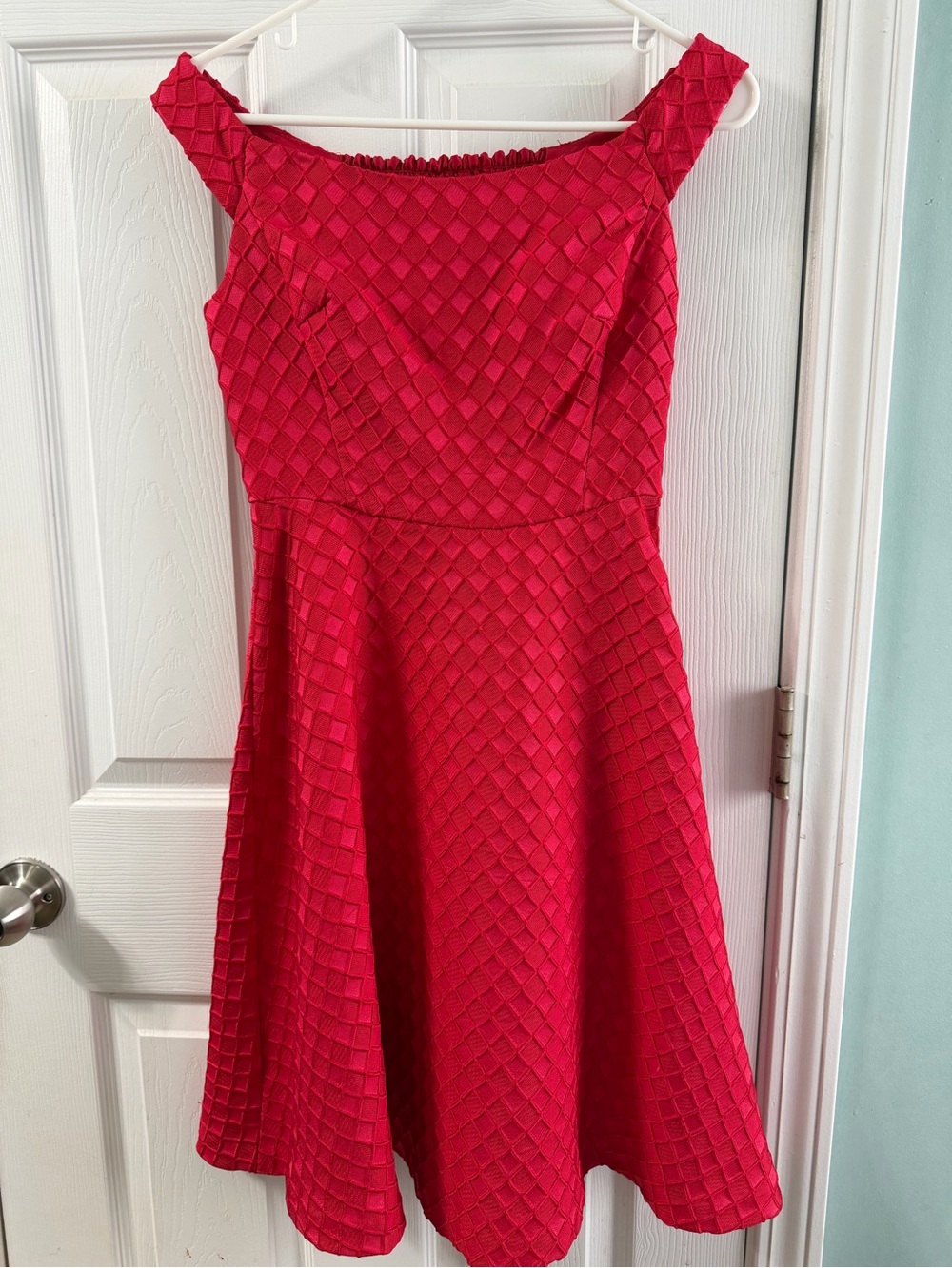 Anthropologie Red Cocktail Off-Shoulder Fit-and-Flare Midi Dress